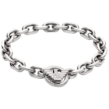 Ανδρικό βραχιόλι Emporio Armani EGS3236040 από ανοξείδωτο ατσάλι ασημί με σχέδιο μπρασελέ κρίκο-κρίκο και στρογγυλό κούμπωμα.